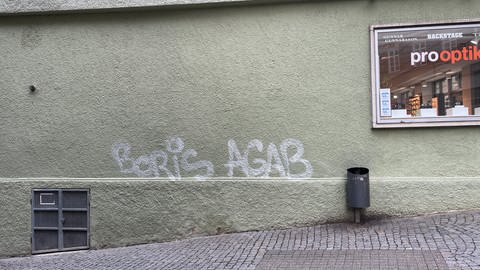 Grafitti auf einer Hauswand in der Tübinger Altstadt: "Boris AGAB". Die Stadt wehrt sich gegen Tags und Graffitis der Sprayer-Szene. Sie bezuschusst die Entfernung der Werke und zahlt Geld gegen Hinweise. (Foto: SWR, Theresa Krampfl)