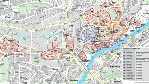 Grafikkarte Parkzonen Ulm: Neue Gebühren für Bewohnerparken und Neuregelung der Parkzonen der Stadt Ulm (Foto: Pressestelle, Stadt Ulm)