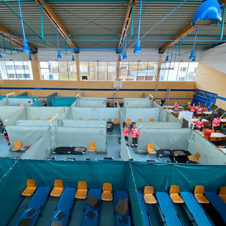 Die Notunterkunft in Blaustein-Arnegg (Alb-Donau-Kreis) bietet Platz für bis zu 150 Menschen.  (Foto: LRA Alb-Donau-Kreis)