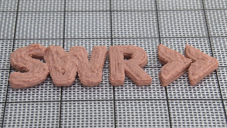 Das SWR-Logo in Leberwurst - mit 3D-Druckern lassen sich mittlerweile auch Objekte aus Lebensmitteln herstellen. (Foto: SWR)