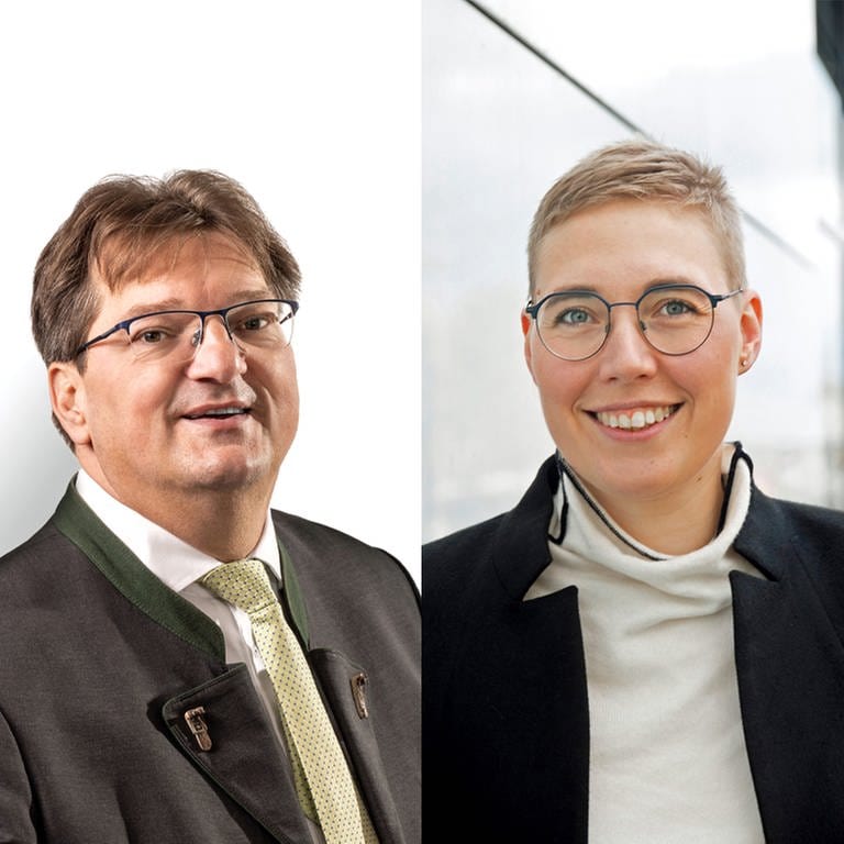 Stichwahl Landrat Neu-Ulm: Im Laufe des Abends werden auch die Kandidatin EvaTreu und Kandidat Joachim Eisenkolb im Landratsamt erwartet.