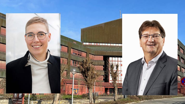 Stichwahl Landrat Neu-Ulm: Im Laufe des Abends werden auch die Kandidatin EvaTreu und Kandidat Joachim Eisenkolb im Landratsamt erwartet.