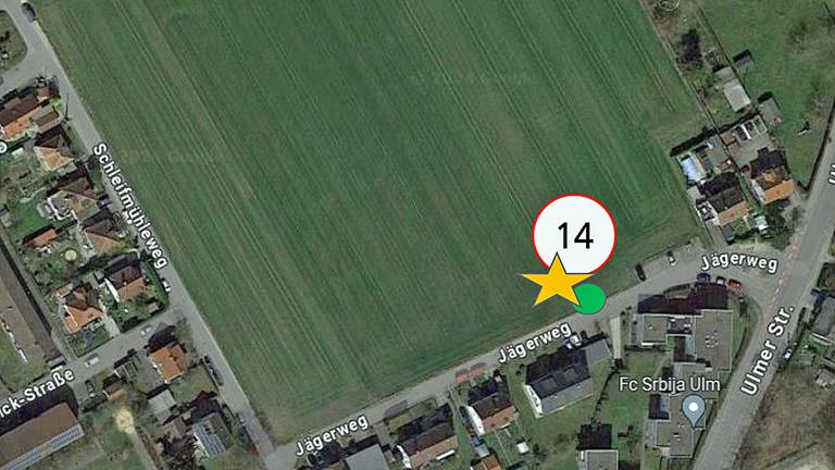 Ein Google Maps Screenshot vom Standort "Fahrtäcker" , der von der Stadtverwaltung favorisiert wird. Er liegt im Norden Wiblingens. Hier könnten 56 Flüchtlinge untergebracht werden.  (Foto: Google Maps/Stadt Ulm)