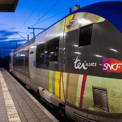 Ein Zug mit dem Fahrtziel Straßburg steht im Bahnhof Kehl (Foto: dpa Bildfunk, picture alliance/dpa | Philipp von Ditfurth)