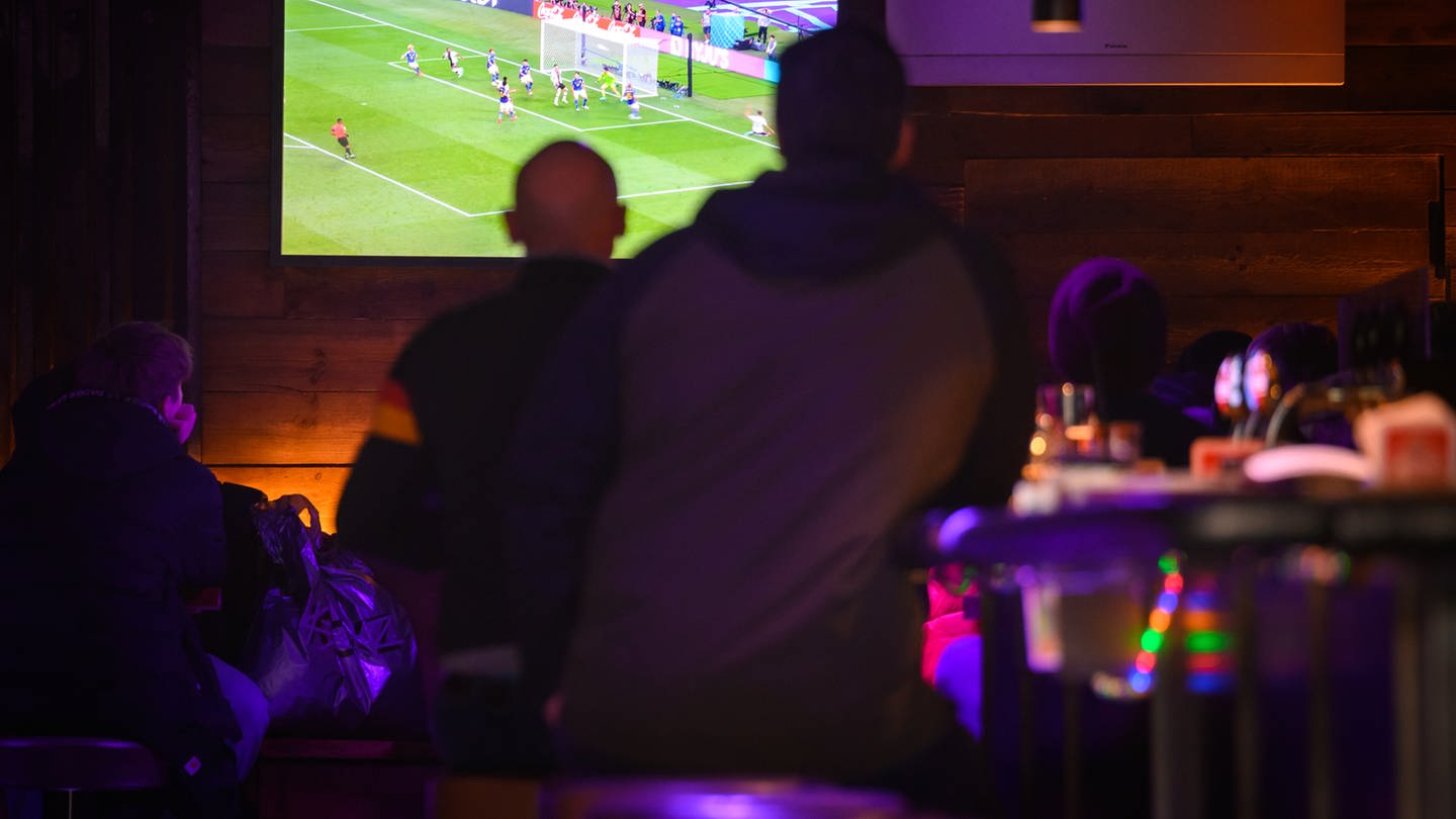 Fußballfans in einerm Kneipe vor einem Fernseher (Foto: dpa Bildfunk, picture alliance/dpa | Jonas Walzberg)
