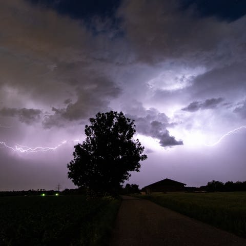Gewitter über einem Feld (Foto: dpa Bildfunk, picture alliance/dpa | Matthias Balk)