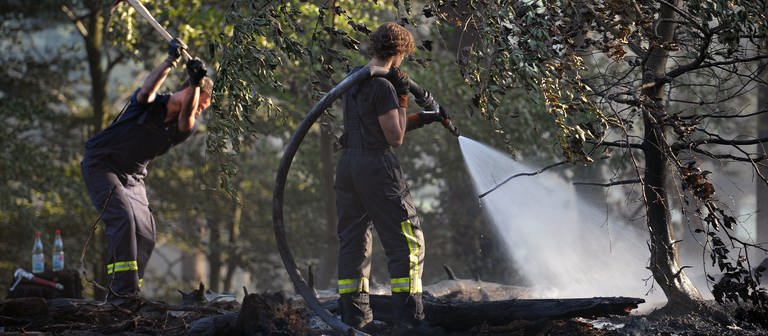 insatzkräfte der freiwilligen Feuerwehr löschen einen Waldbrand bei Elmstein im Kreis Bad Dürkheim. (Foto: dpa Bildfunk, Picture Alliance)
