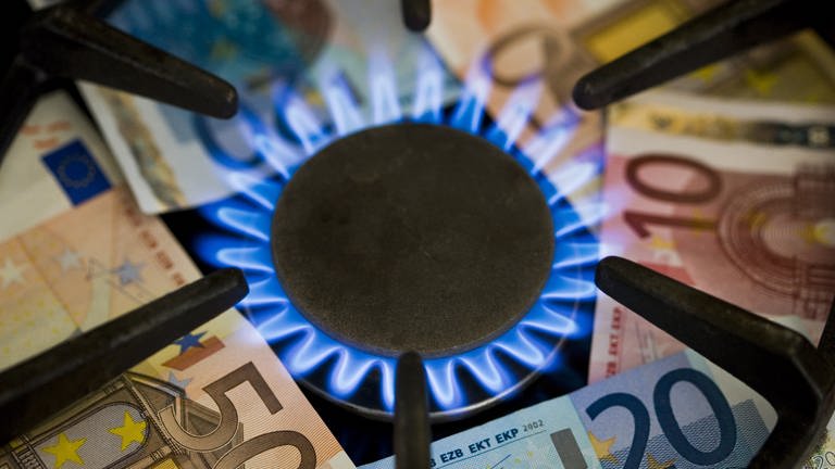 Euro-Geldscheine liegen unter der Gasflamme eines Küchenherdes. (Foto: dpa Bildfunk, Picture Alliance)