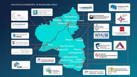 Das Land Rheinland-Pfalz verfügt über ein dichtes Netz an Hochschulen. Staatliche Hochschulen und Hochschulen in freier Trägerschaft sowie eine Vielzahl außeruniversitärer wissenschaftlicher Einrichtungen und Forschungsinstitute, die zum Teil gemeinsam von Bund und Land finanziert werden. (Foto: Ministerium für Wissenschaft und Gesundheit)