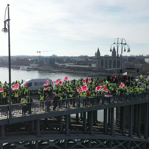 Streikende auf Mainzer Brücke (Foto: SWR, SWR)