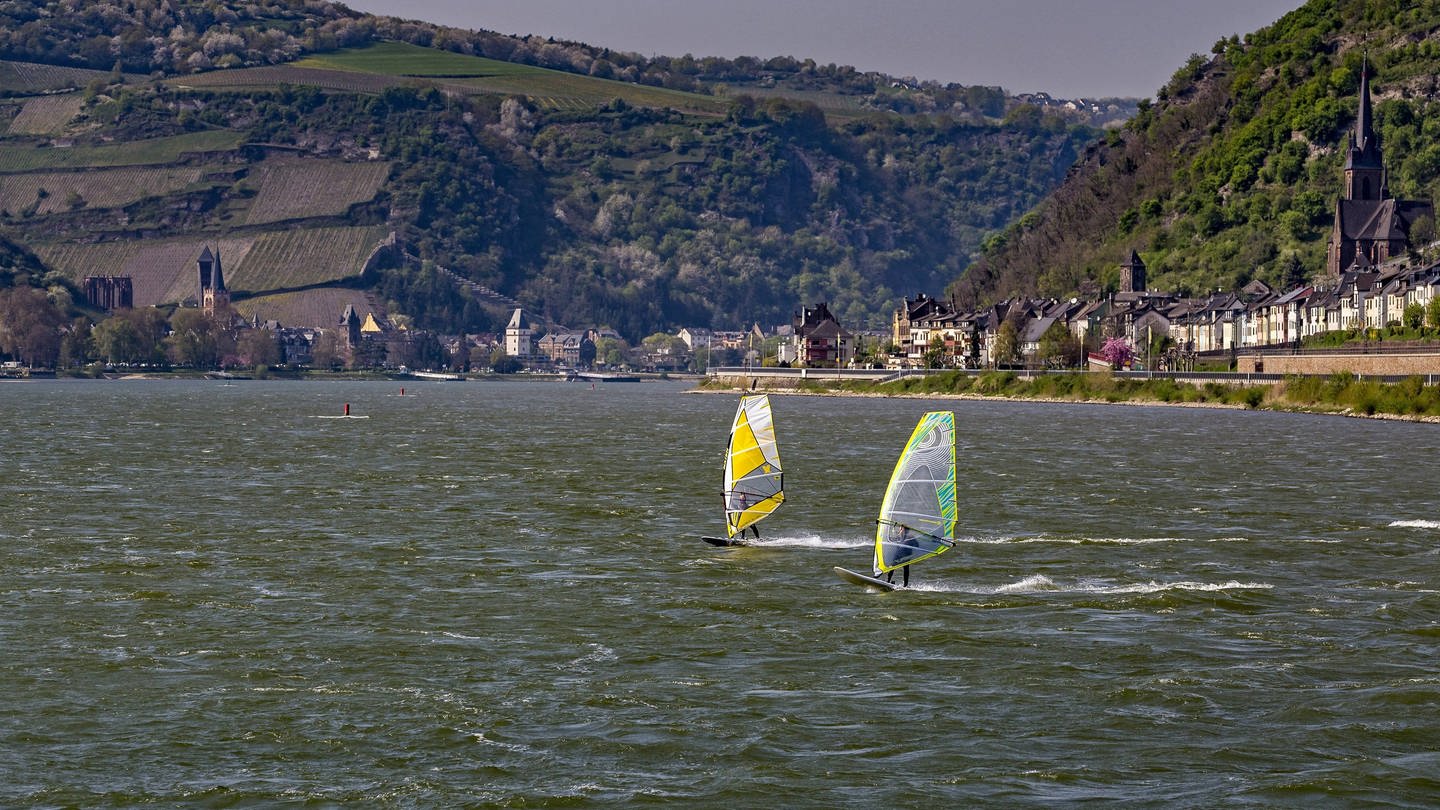 Windsurfer auf dem Rhein bei Lorch (Foto: picture-alliance / Reportdienste, picture alliance/chromorange | Karl-Heinz Sprembe)