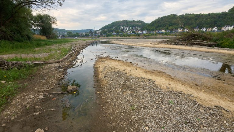 Die Ahr ist etwas mehr als ein Jahr nach der verheerenden Flutkatastrophe zur Zeit an ihrer Mündung in den Rhein nur ein Rinnsal. (Foto: dpa Bildfunk, picture alliance/dpa | Thomas Frey)