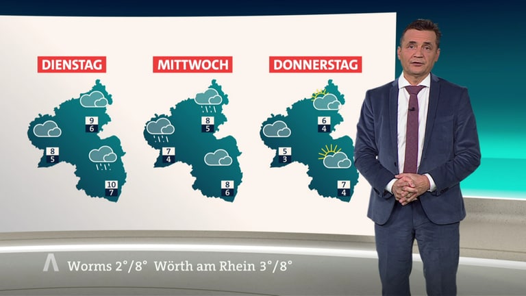 Moderator Donald Bäcker präsentiert die Wetterschau am 22. November 2022. (Foto: SWR)