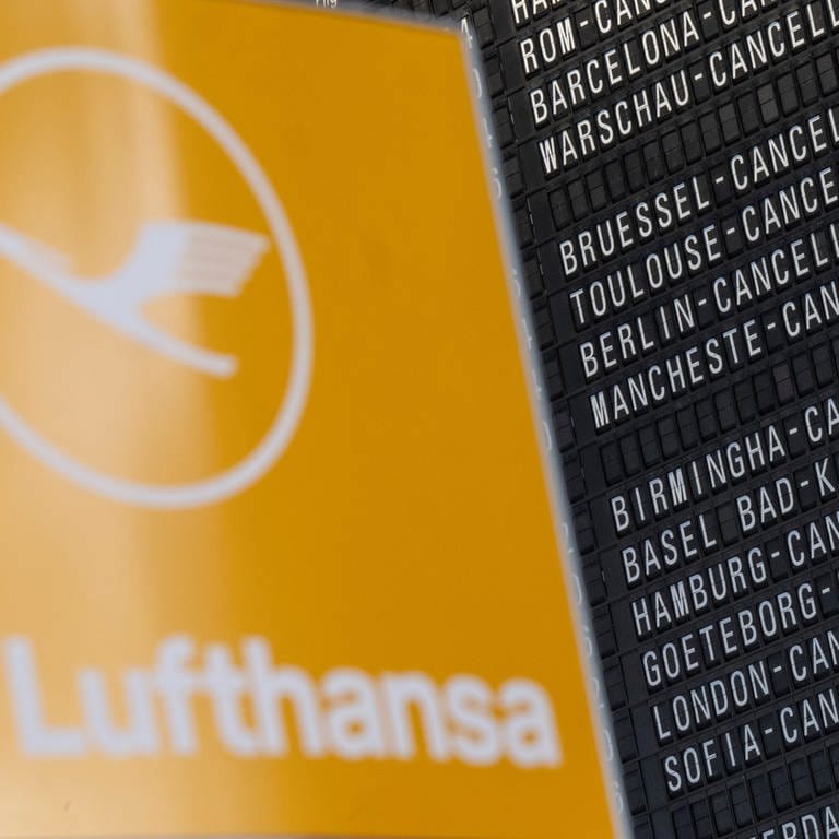 Annulliert sind fast alle Flüge auf der Anzeigetafel im Flughafen Frankfurt.  (Foto: dpa Bildfunk, Picture Alliance)