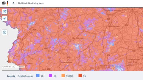 Die Karte zeigt die Mobilfunk-Versorgung In Rheinland-Pfalz mit noch deutlichen "weißen Flecken" in den ländlichen Regionen und Pfälzer Wald. (Foto: Bundesnetzagentur)