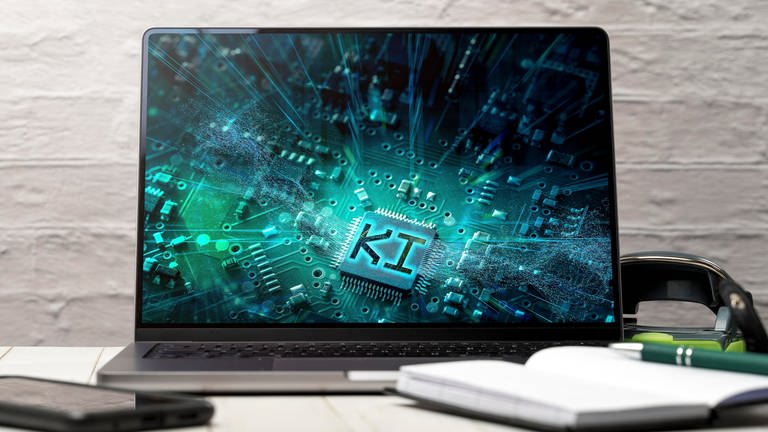 Künstliche Intelligenz KI auf einem Laptop Computer in einem Büro 