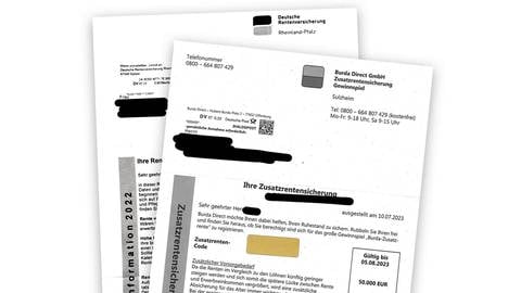 Der Briefkopf des Werbeschreibens im Vergleich zu einem Schreiben der Deutschen Rentenversicherung. (Foto: Olaf Paust / SWR)