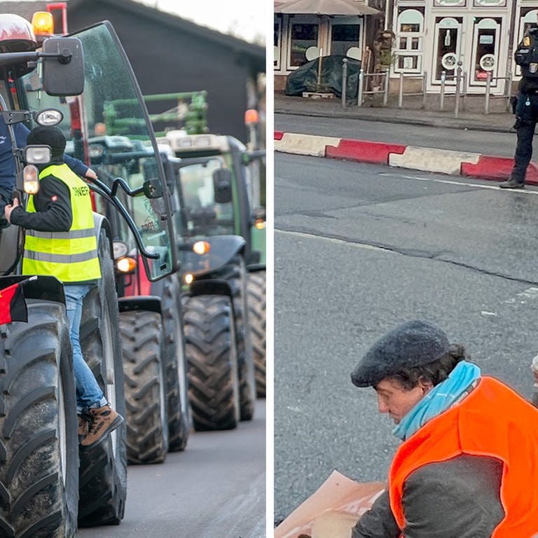 Landwirte mit Traktoren und Klimaaktivisten blockieren jeweils Straßen 