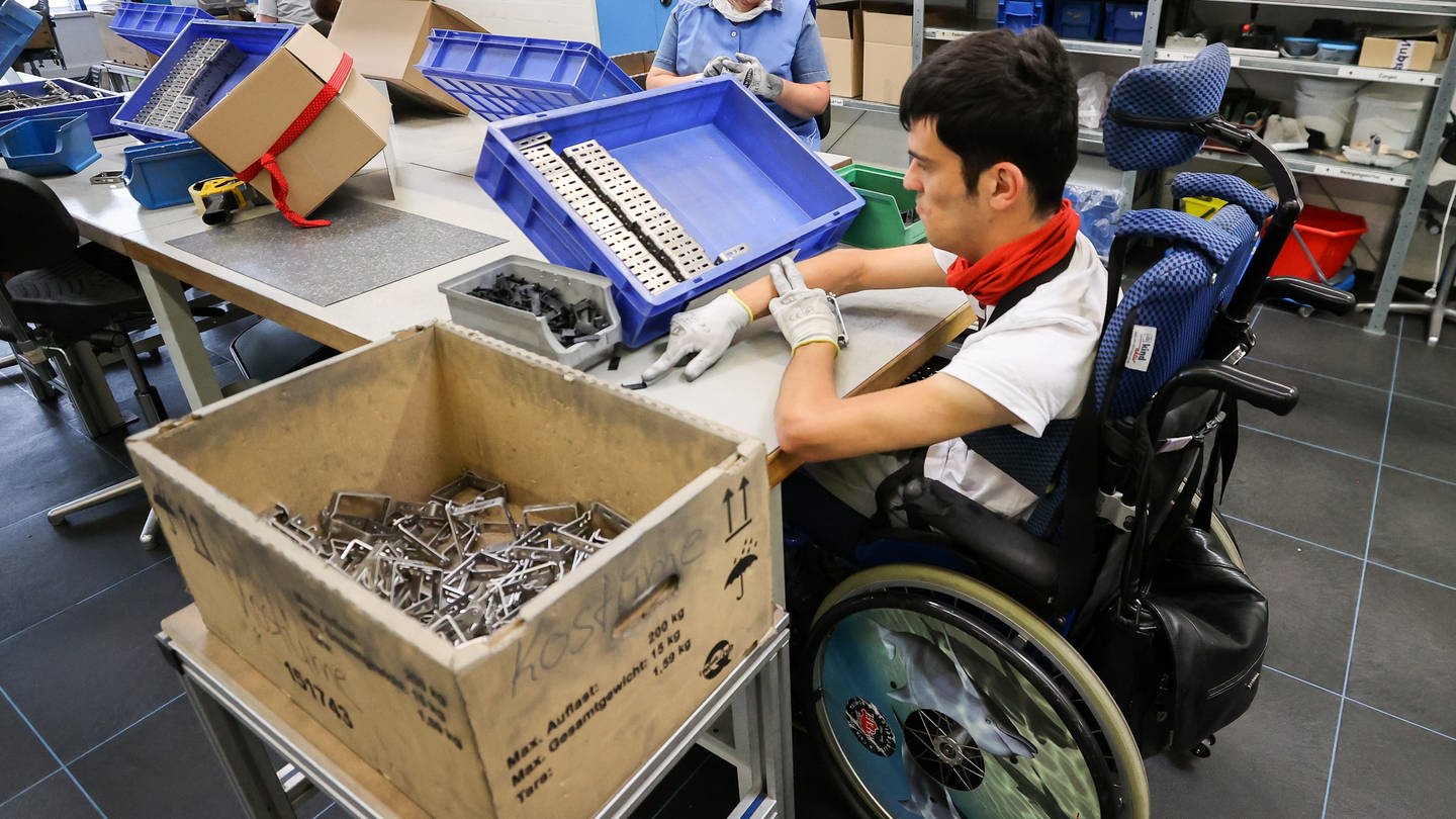 Ein Mitarbeiter arbeitet in einer Behindertenwerkstatt. (Foto: dpa Bildfunk, picture alliance/dpa/dpa-Zentralbild | Jan Woitas)