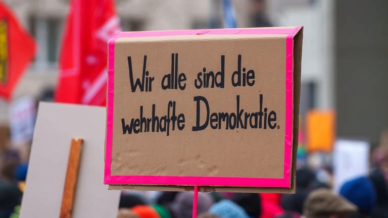 Ein Schild auf einer Demo gegen rechts (Foto: dpa Bildfunk, picture alliance/dpa | Andreas Arnold)