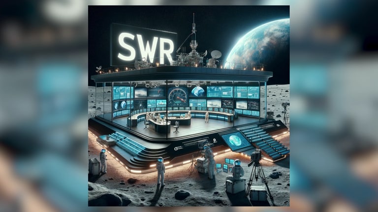KI-Generiertes Bild eines SWR-Studios auf dem Mond (Foto: SWR, SWR)