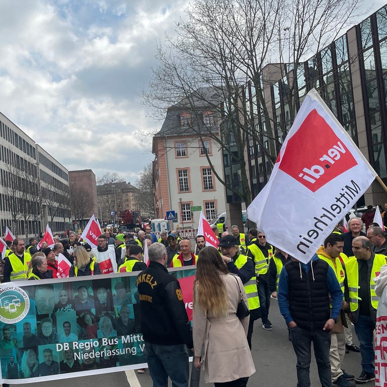 Demonstration während des Streiks der Busfahrer der privaten Betriebe in Rheinland-Pfalz (Foto: SWR)