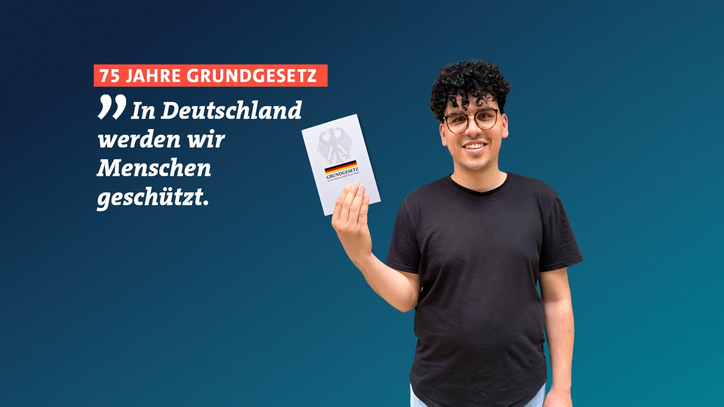 Ammar Alsaied ist 2015 aus Syrien nach Deutschland geflüchtet. Er sagt, das Grundgesetz schützt die Menschen in Deutschland. (Foto: SWR)