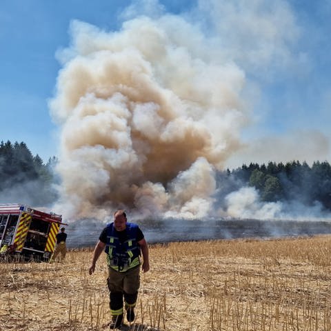 Auf einem Feld bei Breitenbach brennt es (Foto: Kusel TV)