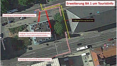 Karte mit neuer Wegeführung rund um die Fruchthalle in Kaiserslautern. (Foto: Stadtverwaltung Kaiserslautern)