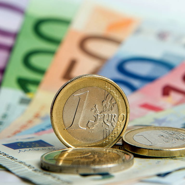 Haushalt Zweibrücken mit Einsparungen - ein Euro liegt auf mehreren Geldscheinen (Foto: picture-alliance / Reportdienste, picture alliance/dpa | Daniel Reinhardt)
