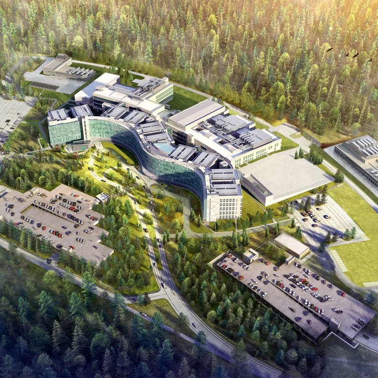 Eine Computeranimation des künftigen US-Hospitals im pfälzischen Weilerbach direkt neben der Air Base Ramstein. (Foto: dpa Bildfunk, picture alliance/dpa/Amt für Bundesbau | HDR)