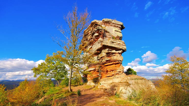 Die spektakulären Felsformationen im Dahner Felsenland gehören zu den touristischen Höhepunkten der Pfalz. (Foto: picture-alliance / Reportdienste, picture alliance / Zoonar | LIANEM)