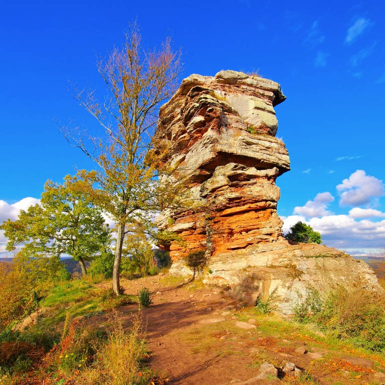 Die spektakulären Felsformationen im Dahner Felsenland gehören zu den touristischen Höhepunkten der Pfalz. (Foto: picture-alliance / Reportdienste, picture alliance / Zoonar | LIANEM)