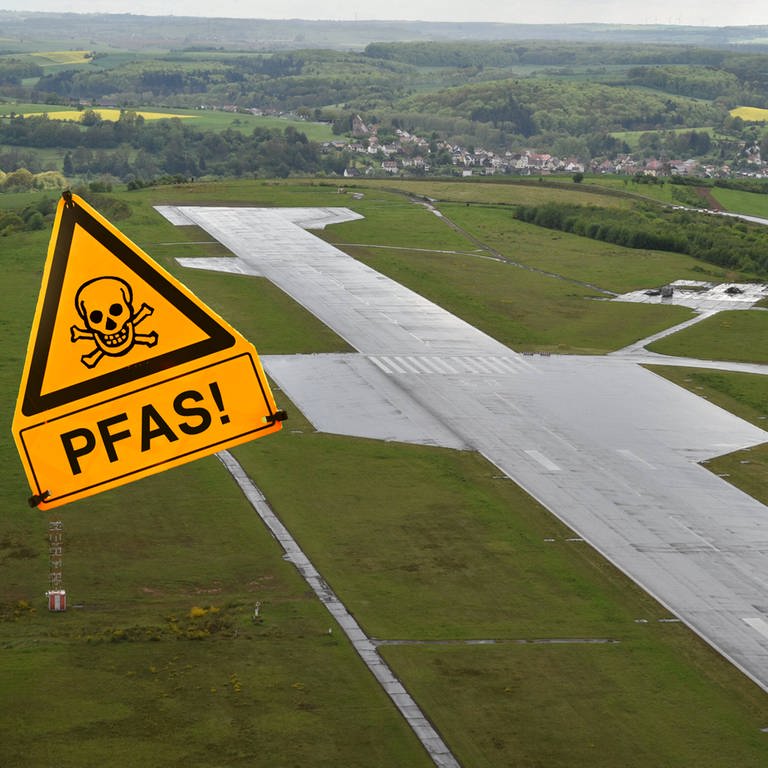 PFAS-Chemikalien finden sich mittlerweile in den Böden an vielen Orten in Deutschland, stark ist auch der Flughafen Zweibrücken betroffen. (Foto: Fotomontage: SWR/ Imago)