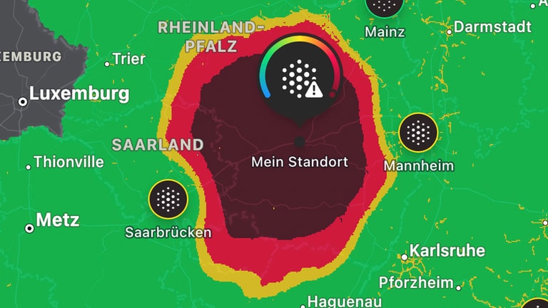 Die Wetter-App von iPhone hat am Dienstag unter anderem für Kaiserslautern sehr schlechte Luftqualität angezeigt. Aber: kein Grund zur Sorge! (Foto: SWR)