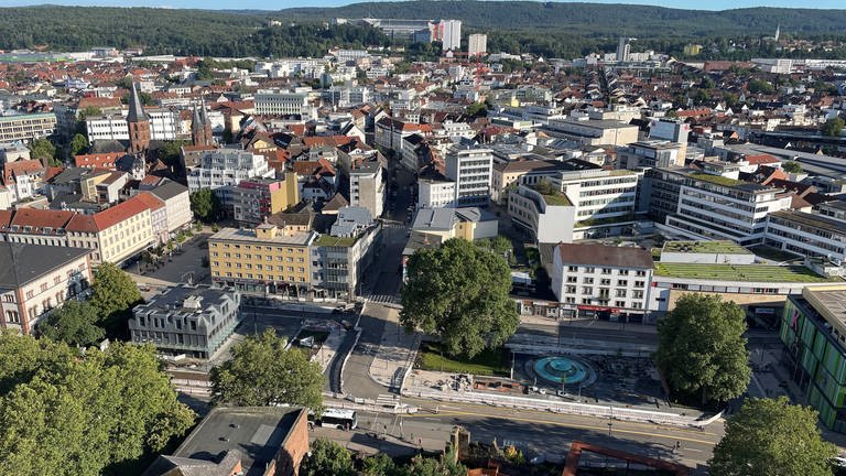 Die Stadtmitte von Kaiserslautern von oben