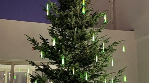 Für die weihnachtliche Stimmung schmücken die Soldaten und Pfarrer Markus Konrad einen Weihnachtsbaum mit Knicklichtern.