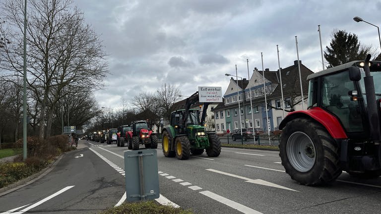 In Kaiserslautern machen rund 50 Landwirte mit ihren Traktoren einen Protestzug durch die Stadt. Die protestieren gegen das Aus von zwei Agrarsubventionen. (Foto: SWR)