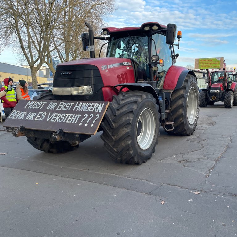 Rund 300 Traktoren sind auf einer Demonstrationsfahrt durch Kaiserslautern.  (Foto: SWR)
