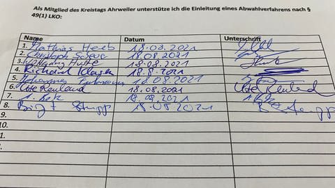 Diese Politiker im Kreistag in Ahrweiler stimmen für einen Abwahlantrag gegen Landrat Jürgen Pföhler (Foto: SWR)