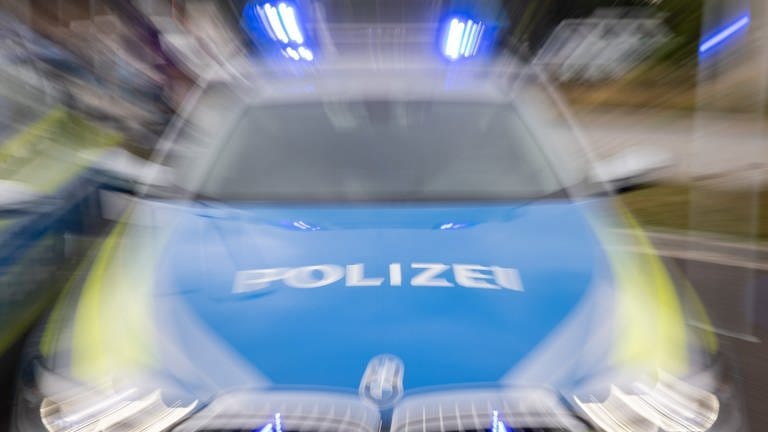 Polizeiauto von vorne mit Blaulicht (Foto: picture-alliance / Reportdienste, Daniel Karmann)