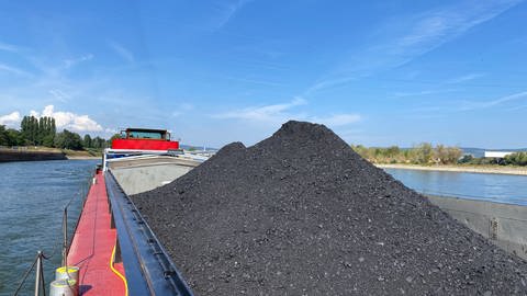 Frachtschiff MS Kallisto ist bei Niedrigwasser auf dem Rhein unterwegs und transportiert Kohle nach Mannheim.  (Foto: SWR)