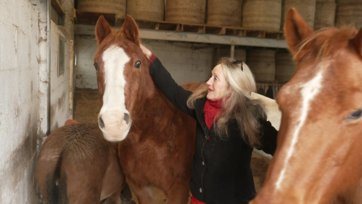Tierschützerin Andrea Mais mit ihren Pferden auf dem Gnadenbrothof Ziegenhain (Foto: SWR)