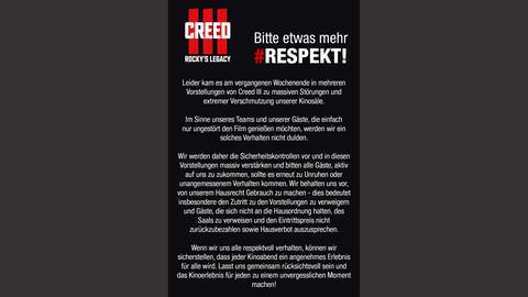 Das Kinopolis Kino in Koblenz fordert nach den Störungen beim Film Creed III mehr Respekt von seinen Besuchern. (Foto: KINOPOLIS Management Multiplex GmbH )