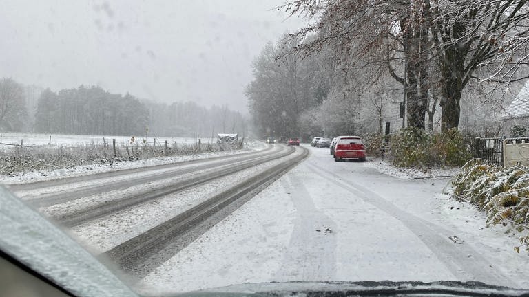 Schneefall und glatte Straßen im Westerwald (Foto: SWR)