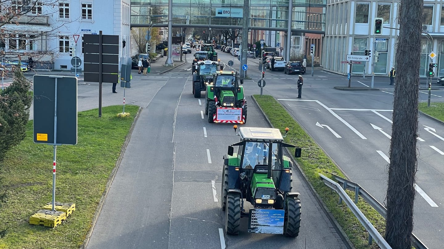 Bild zeigt Traktoren, die durch Koblenz fahren (Foto: SWR)
