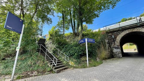 Der Treppenaufgang zum Bahngleis in Rhens. 39 Stufen müssen nicht nur Gehbehinderte überwinden, um hoch zu kommen. (Foto: SWR)