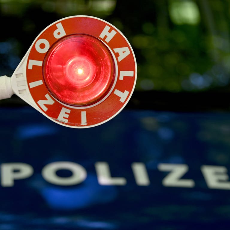 Schild mit Halt Polizei vor einem Streifenwagen (Foto: picture-alliance / Reportdienste, picture alliance / BARBARA GINDL / APA / picturedesk.com)