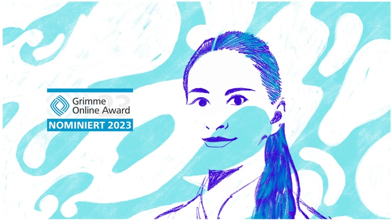 Titelbild mit einer Zeichnung von Johanna Orth und dem Logo des Grimme Online Awards. (Foto: SWR)