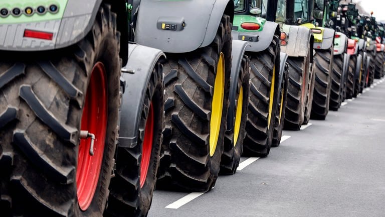 Sujet Traktoren stehen in einer Kolonne (Foto: dpa Bildfunk, Picture Alliance)